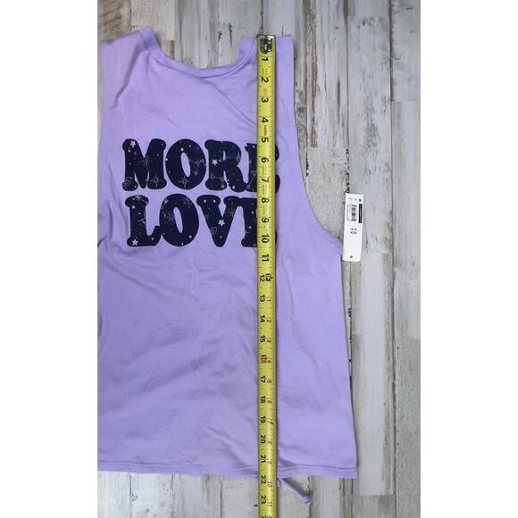 NWT No Boundaries Tank Top “MORE LOVE” Juniors Size Small Purple Cinched Back - Picture 8 of 8